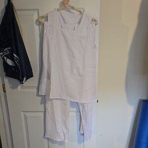 White Sleeveless Top and Pants Set